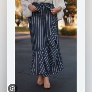 Listicle Skirt Chambray Denim Blue and White Striped Wrap Maxi Size Small